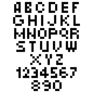 在复古的正方形像素字体字符的像素字体字母和数字