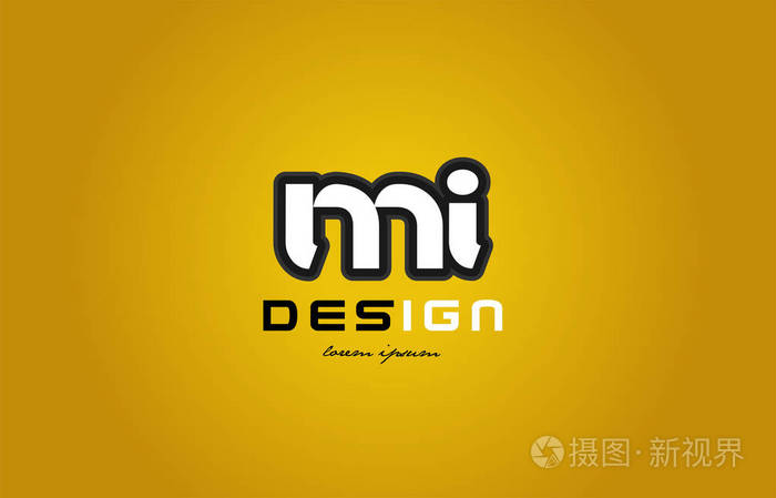 mi m 我字母表字母组合数字在黄色背景上的白色