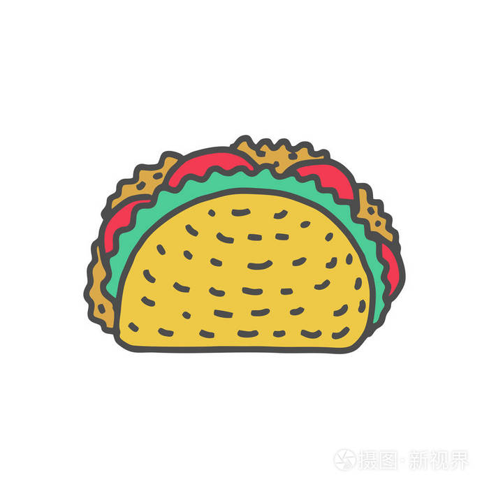 插画 孤立的 taco 绘图.墨西哥的快餐食品.墨西哥玉米饼的食物.eps