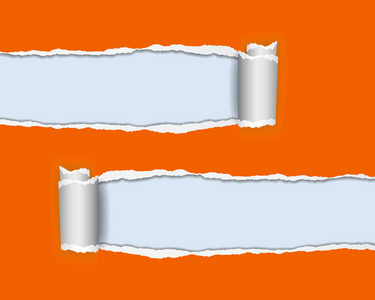 矢量现实例证的橙色撕碎的纸片与卷边蓝色背景与框架上的文本