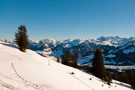瑞士阿尔卑斯山的冬季景象