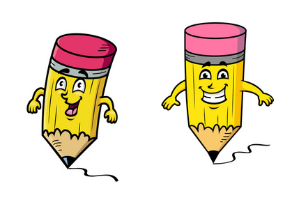 快乐的卡通铅笔,画弯弯曲曲的线条照片