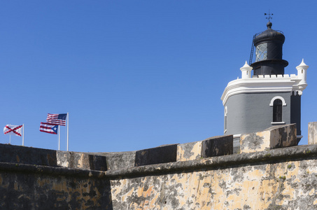 灯塔和上 Castillo San Felipe 德尔莫罗的标志