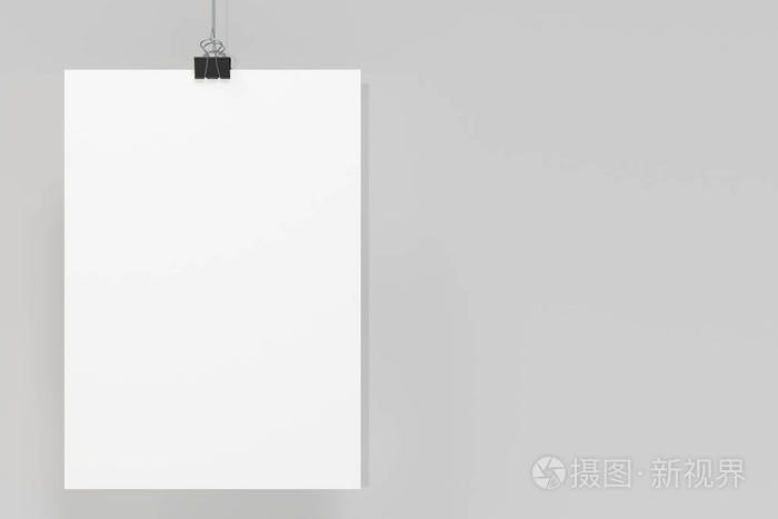 与粘合剂剪辑样机在白色背景上的空白白色海报