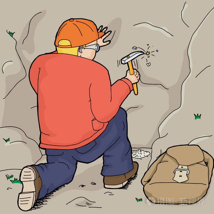 地质学家使用石锤插画-正版商用图片00pk5d-摄图新视界