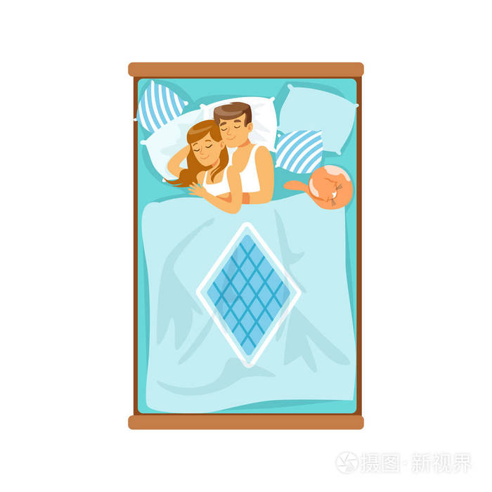 拥抱年轻夫妇睡在床上,放松男人和女人