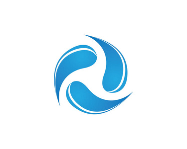 水波浪图标 logo 模板矢量标志与黄色的阳光和蔚蓝的大海波涛.