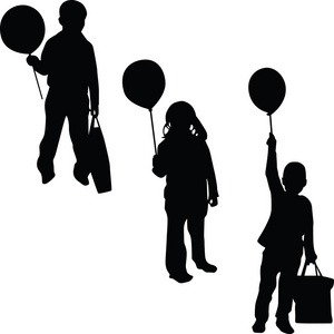 儿童与气球剪影矢量