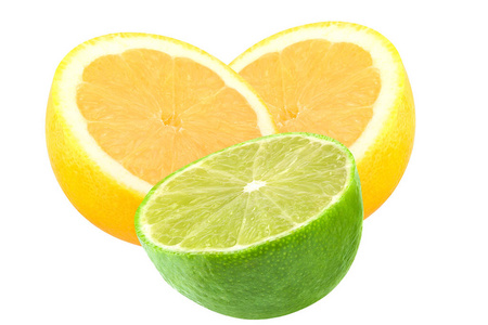 切的柠檬和酸橙水果上白色孤立