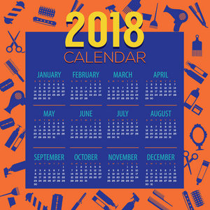 2018 理发的东西图标打印日历开始周日矢量图