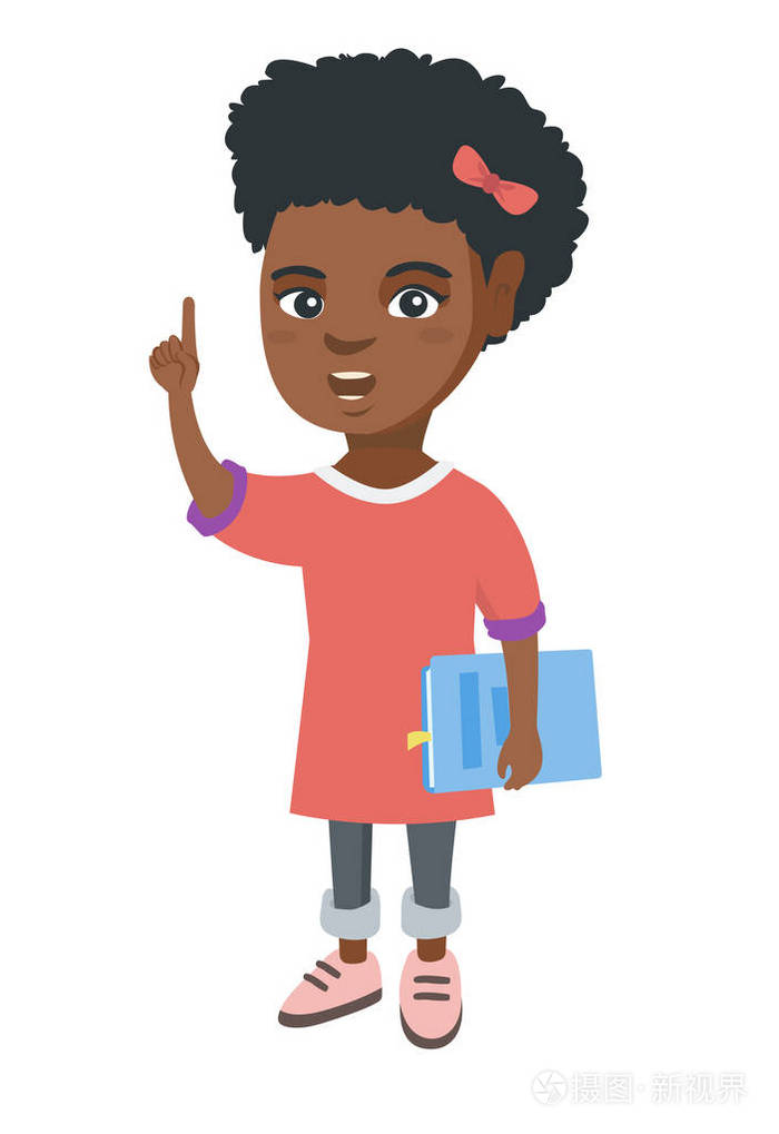 小非洲女学生指点食指向上