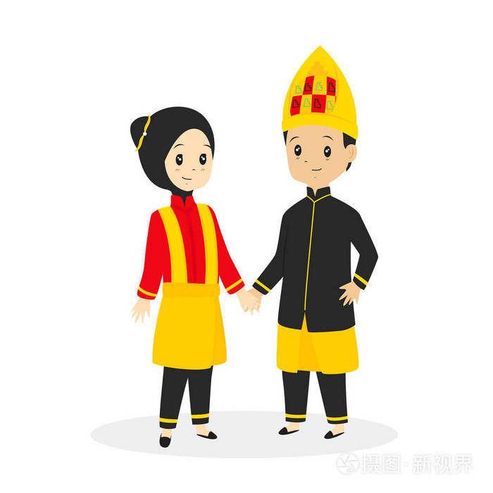 印度尼西亚的亚齐省传统服饰矢量图