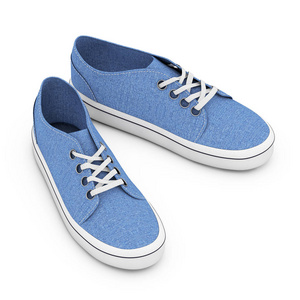 新品牌的蓝色牛仔布运动鞋。3d 渲染