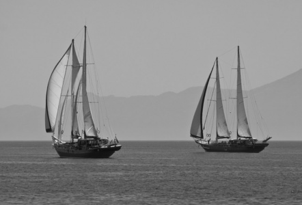 两艘黑白帆船