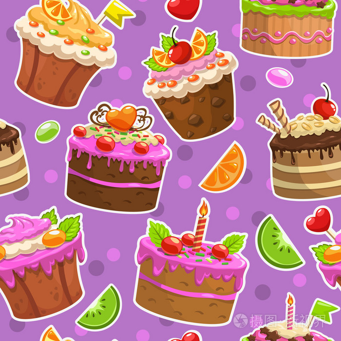可爱的卡通蛋糕和糖果