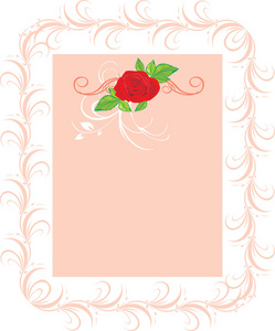带有花饰的红色玫瑰。 粉红框