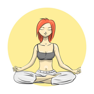 瑜伽.女孩在荷花的立场.矢量图照片