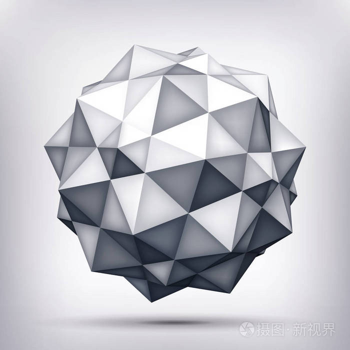 卷多面体灰色星 3d 对象 几何形状 网版，抽象向量元素
