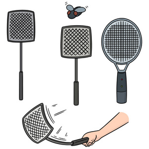 手绘杀向量集的苍蝇拍照片