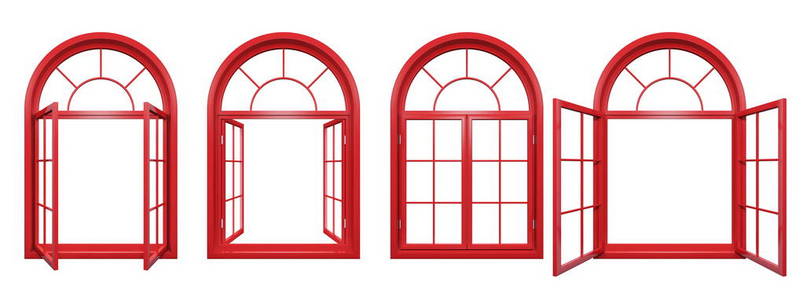 红色的拱形窗户上白色孤立的集合