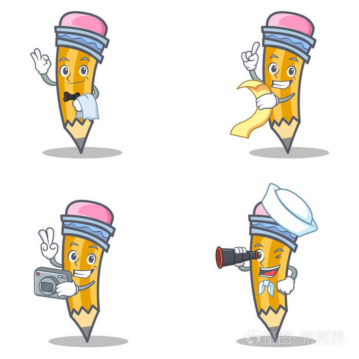 铅笔字与服务员菜单照片双目一套插画 正版商用图片00sxmm 摄图新视界