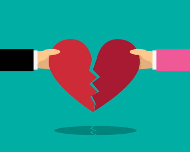 心男性女性心与男性和女性的手决裂矢量照片