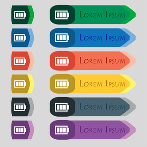 电池完全充电标志图标。电力的符号。组的颜色按钮。现代的界面网站按钮矢量