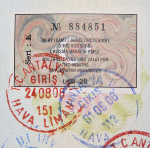 土耳其签证和邮票