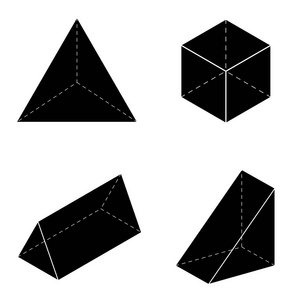 基本的 3d 几何形状的集合。孤立在白色背景上的几何固体矢量