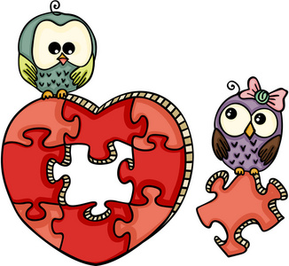 窗体可爱可爱的猫头鹰心形拼图照片