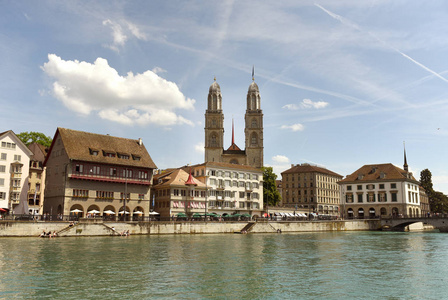 伟大的大教堂教会 格罗斯，苏黎世，瑞士的苏黎世城市风光
