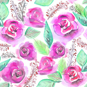 紫玫瑰水彩画无缝模式