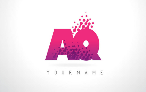 Aq Q 字母标识与粉红色紫色颜色和颗粒点 Des