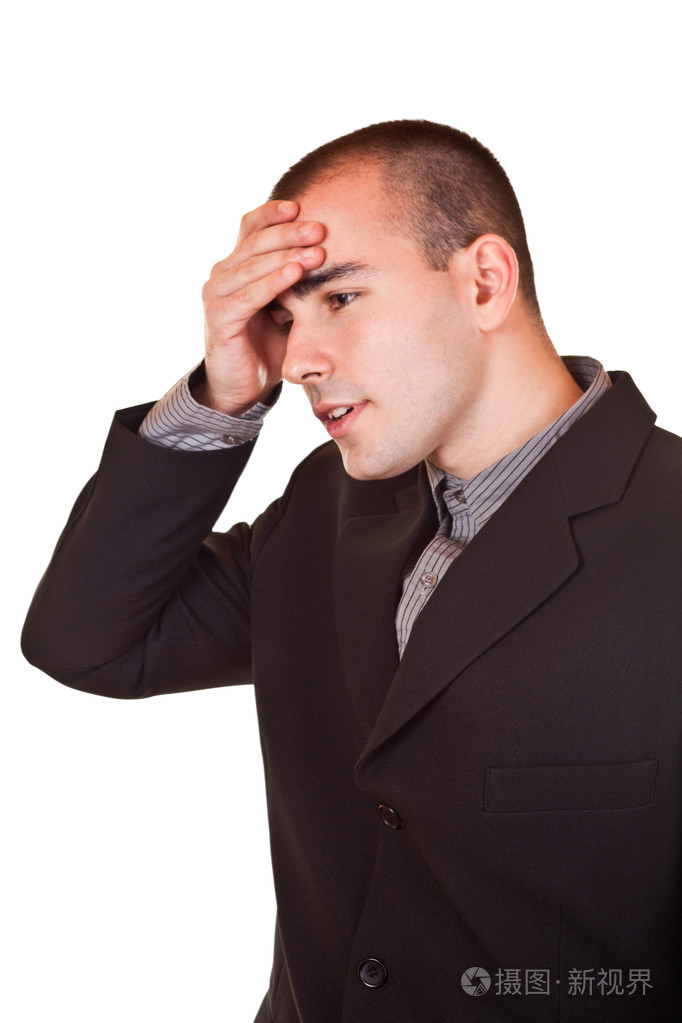 年轻的商人抱着头