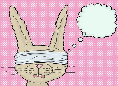 被蒙住眼睛的卡通兔子在粉红色图片