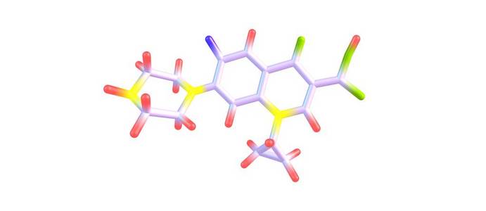 氟喹诺酮类药物环丙沙星分子结构上白色孤立照片
