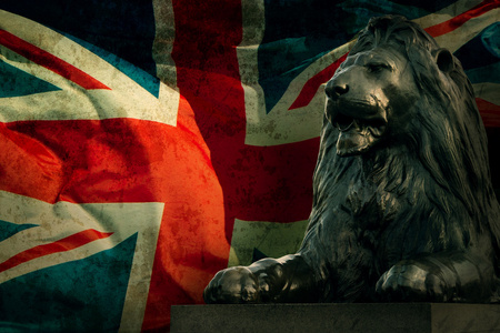 英国的狮子艺术英国狮子在联盟杰克背景照片