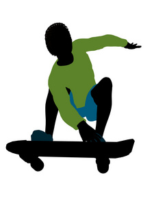 非裔美国人滑板剪影