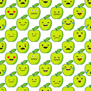 无缝背景与苹果的情绪。矢量图。纺织融洽