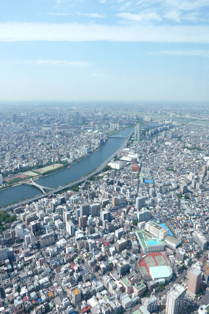 日本东京城市景观, 河,商业和住宅建设