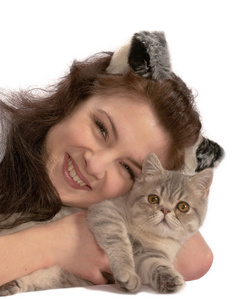 女人和猫咪图片