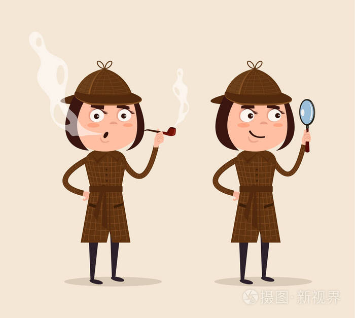 笑看通过放大镜和烟斗的侦探女人性格 矢量平面卡通插画插画 正版商用图片00vx8x 摄图新视界 笑看通过放大镜和烟斗的侦探女人性格 矢量平面卡通插画插画 正版商用图片00vx8x 摄图新视界