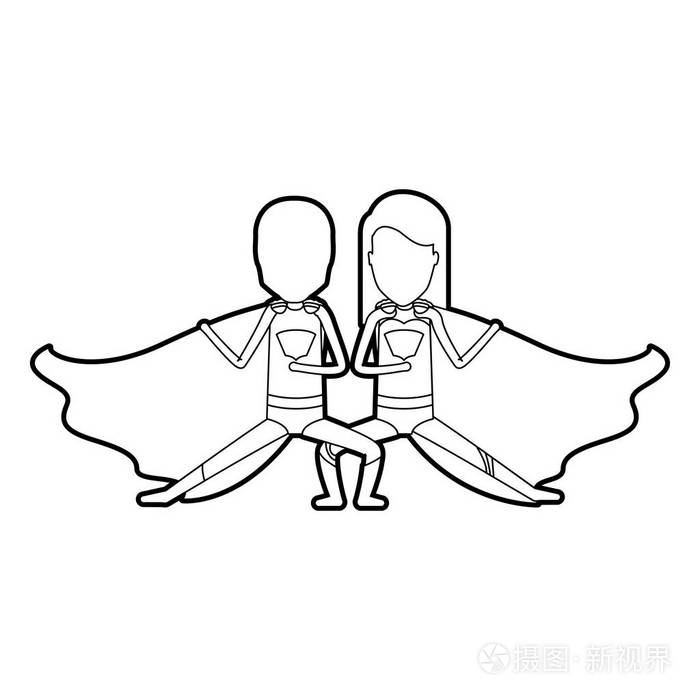 黑色的人影的匿名垛的超级英雄的但在防守姿势和她与长直发插画-正版