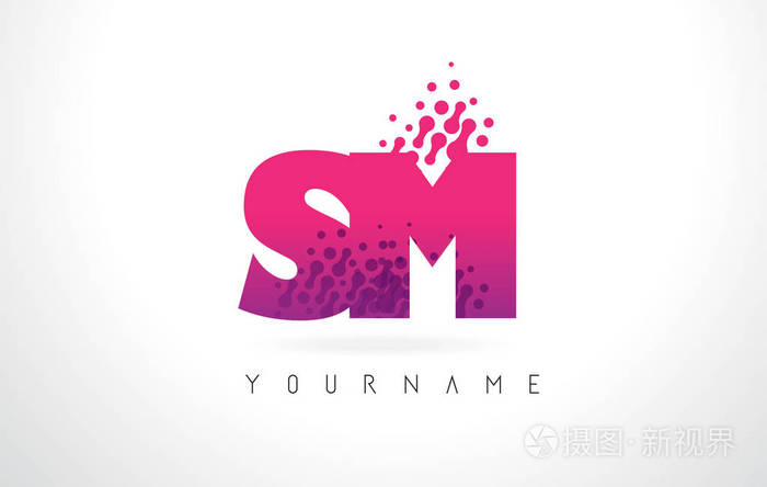 sm s m 字母标识与粉红色紫色颜色和颗粒点 des