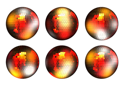 拼贴。 带反射光的旋转迪斯科球