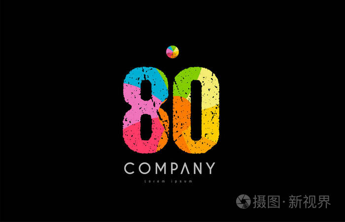 80号grunge彩色彩虹数字数字标识