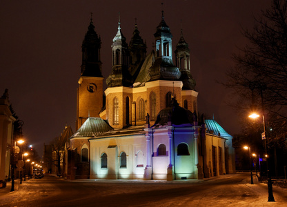 Cathedral Church in Pozna at night