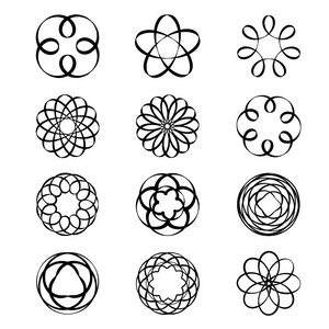 几何圆形装饰螺旋形图案花画黑色纹身矢量