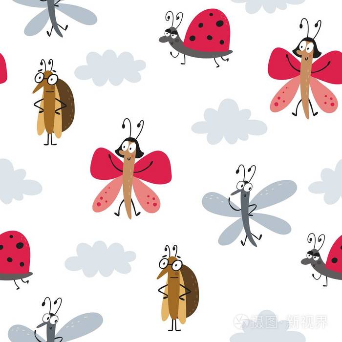 可爱的卡通昆虫背景