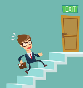 一个年轻的商人,稳步走上楼.生涯发展理念下照片